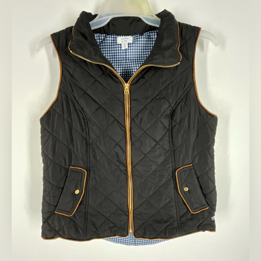 Crown & Ivy Women's XL Black Quilted Puffer Vest Preppy Fall Layer Zip Front - Picture 4 of 12
